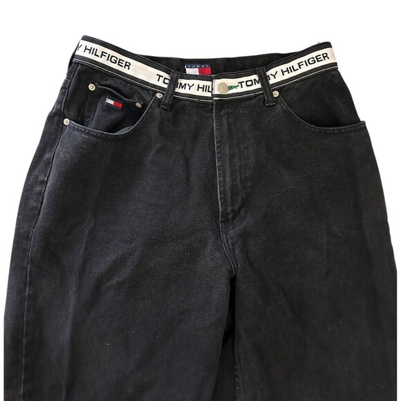 Tommy Hilfiger VTG Y2K Black Men’s Denim Jeans Logo Spell Out Band 33 X 34 - Picture 3 of 4